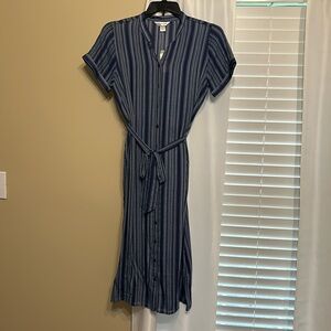 Christopher & Banks Small Midi Shirt Dress Blue Striped NWT